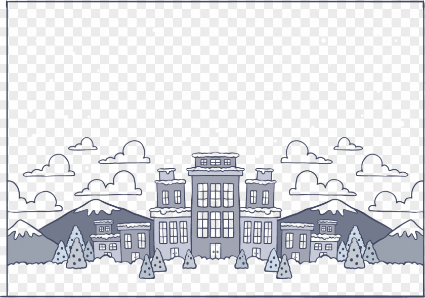 Blue Winter Town Street Computer File PNG