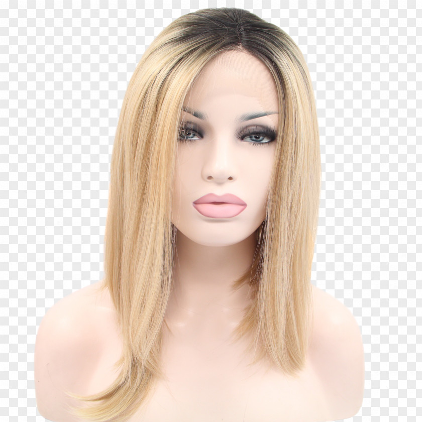 Hair Lace Wig Bob Cut Synthetic Fiber Blond PNG