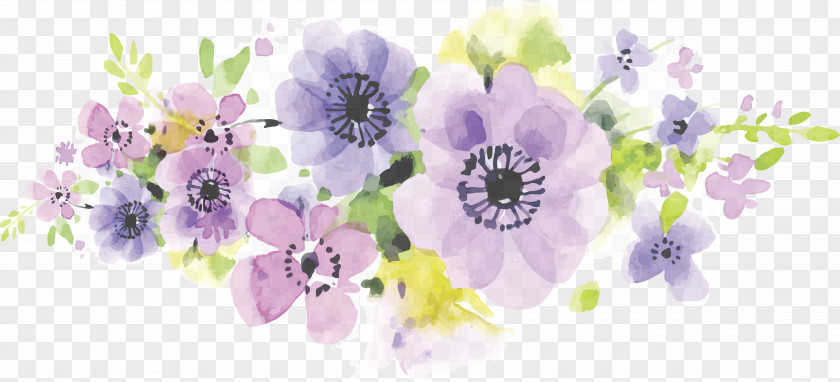Hand Painted Watercolor Purple Romantic Flowers Floral Design Flower Floristry Business Card PNG
