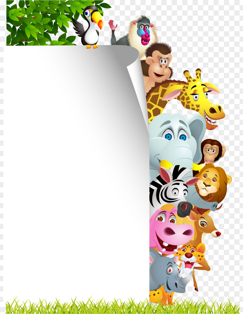 Animal World Cartoon Hippo Elephant Leaves Jungle Clip Art PNG