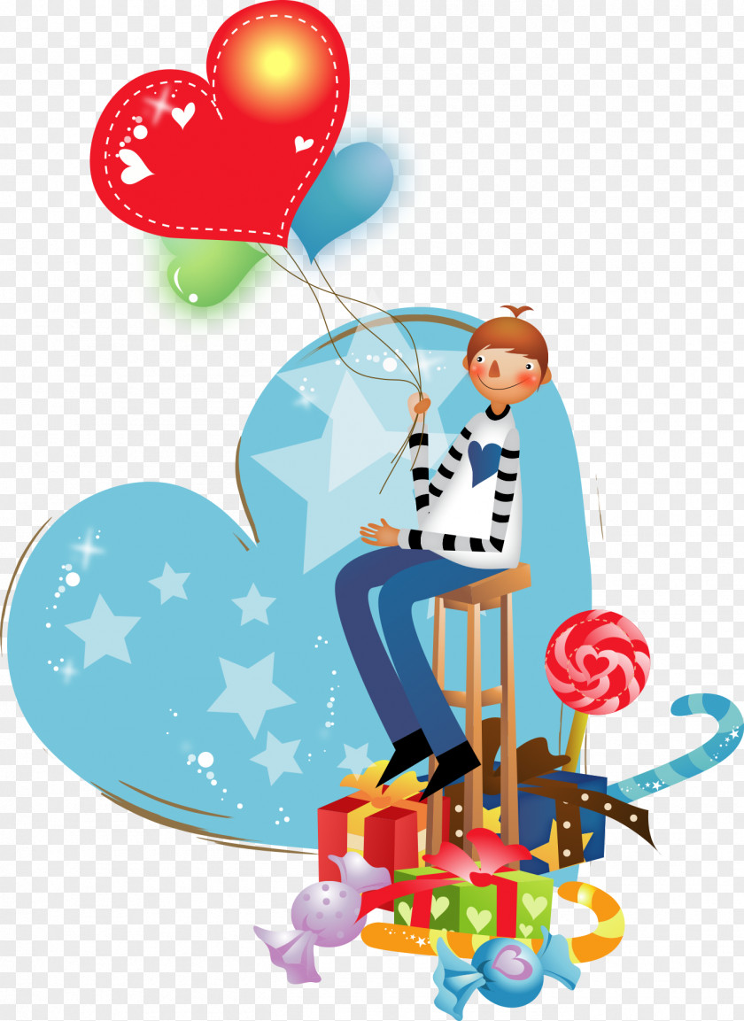 Cartoon Boy Holding A Red Love Illustration PNG