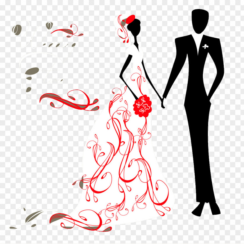The Bride And Groom Holding Hands Wedding Invitation Marriage Illustration PNG