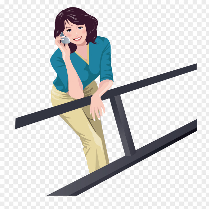 Railing Talking On The Phone Woman Mobile Phones Female Telephone Illustration PNG