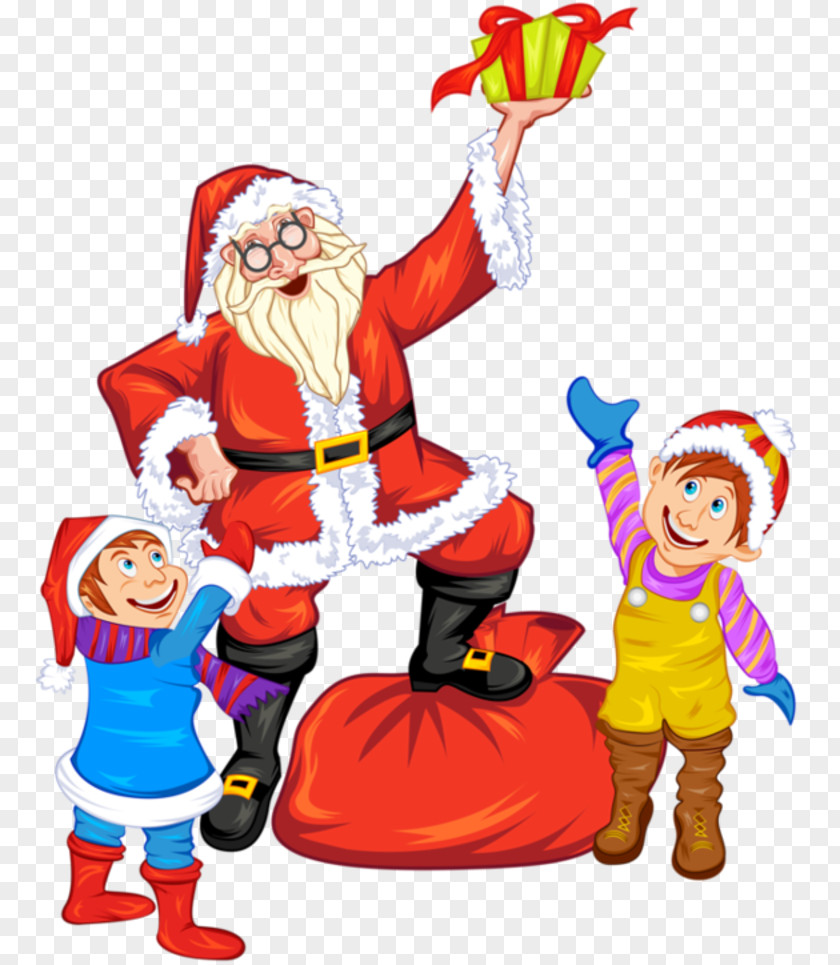 Giving Gifts. Santa Claus Christmas Elf Clip Art PNG