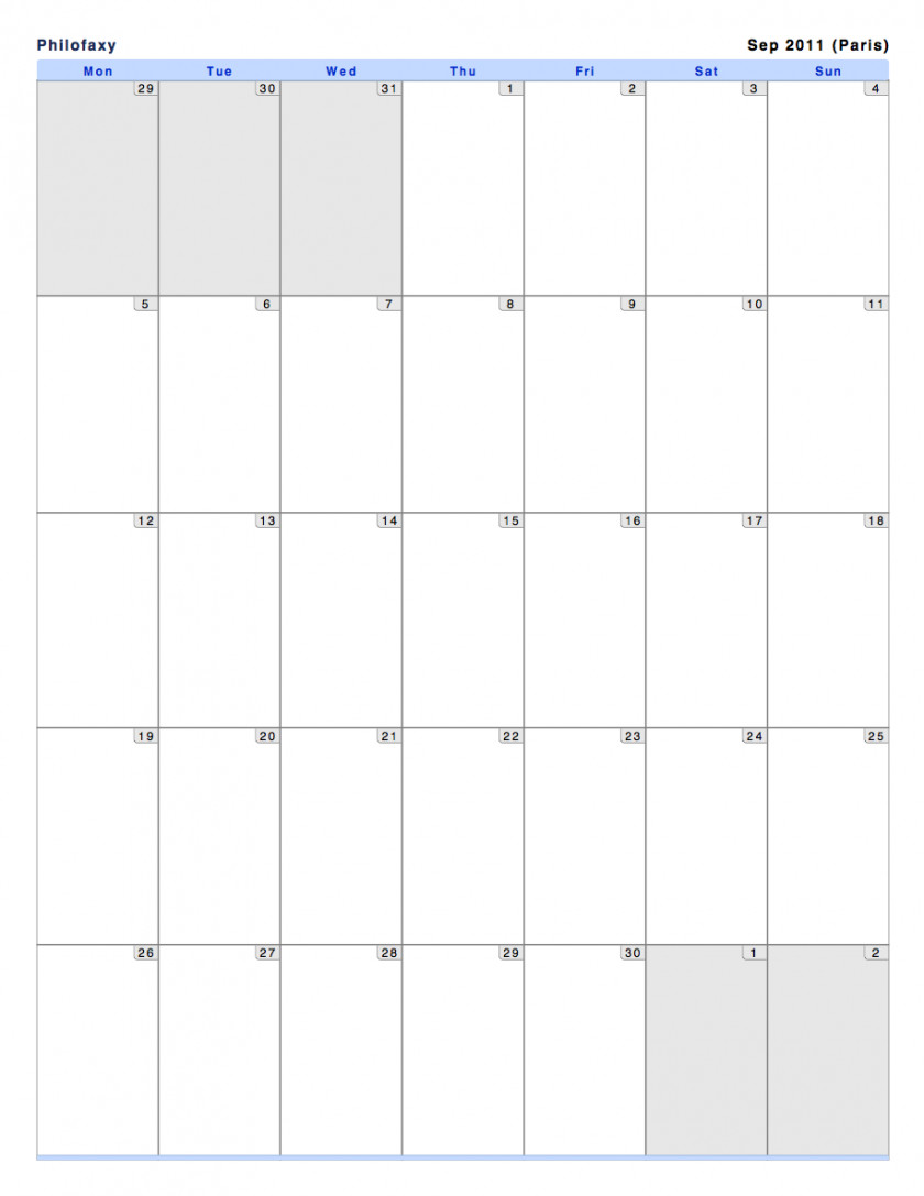 Calendar Month Page Layout PNG
