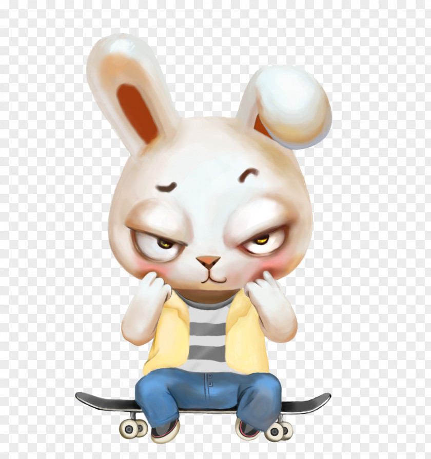 Shy Rabbit Sitting On A Skateboard Easter Bunny Download PNG