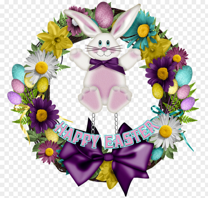 Leaping Bunny Easter Wreath Clip Art PNG