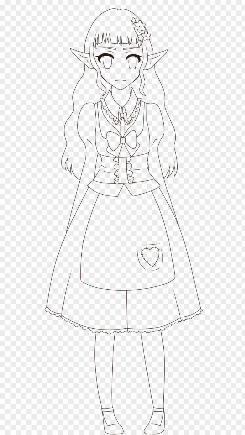 Dress Woman Line Art Cartoon Sketch PNG