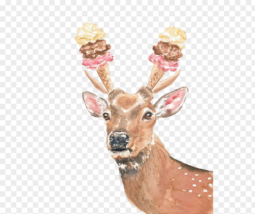 Creative Deer Watercolor Painting PNG