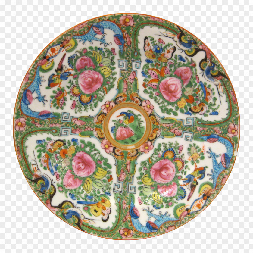 Hand-painted Peony Plate Canton Porcelain Faience Chinese Export PNG