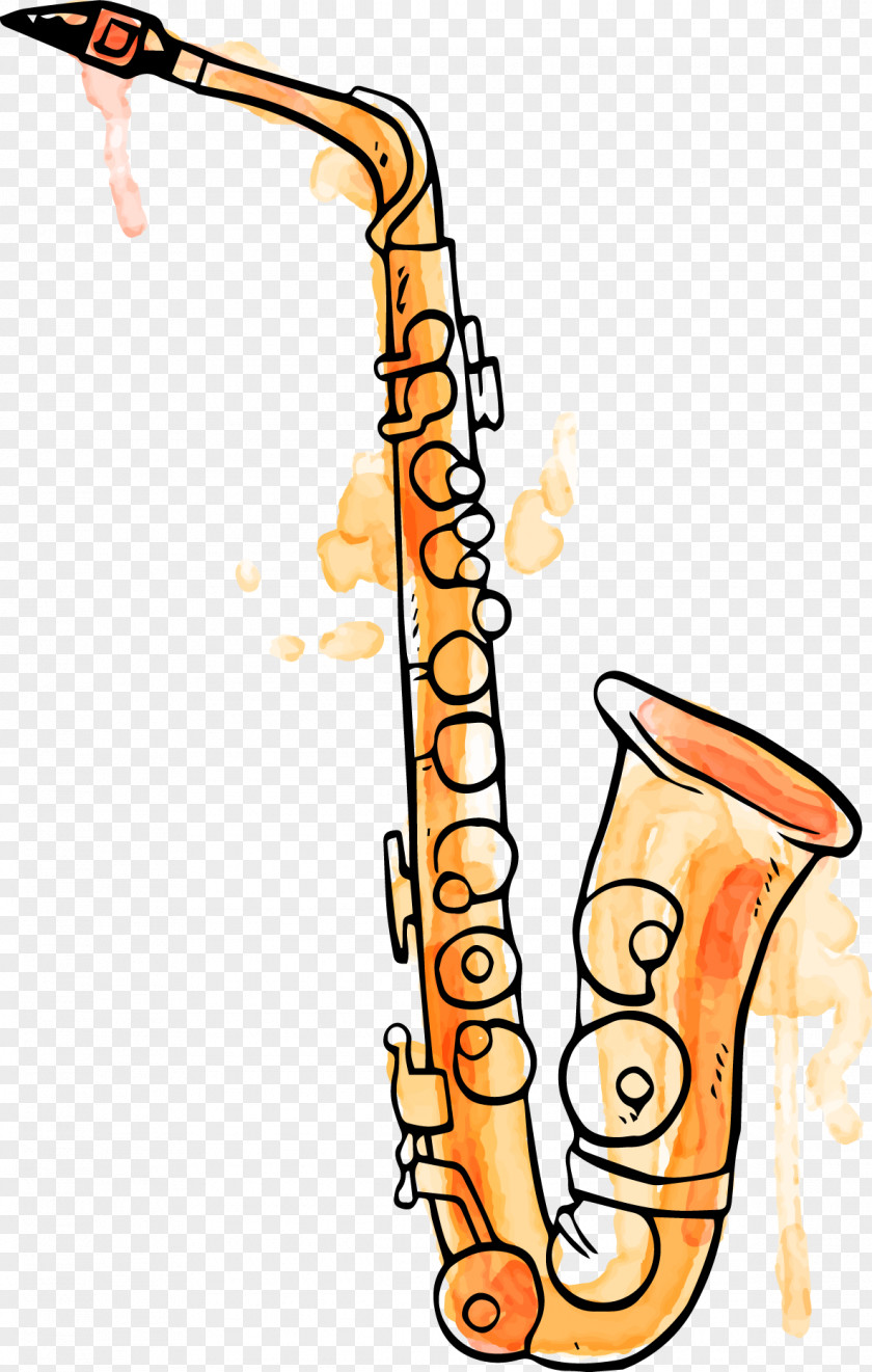 Vector Drawing Musical Instruments Saxophone Instrument Watercolor Painting Trumpet PNG