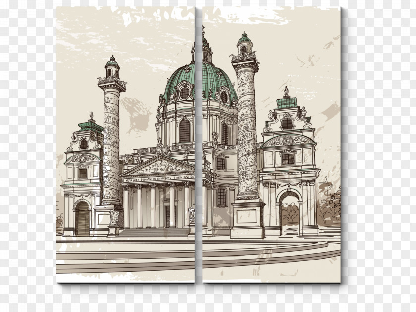 Building Karlskirche, Vienna Drawing Sketch PNG