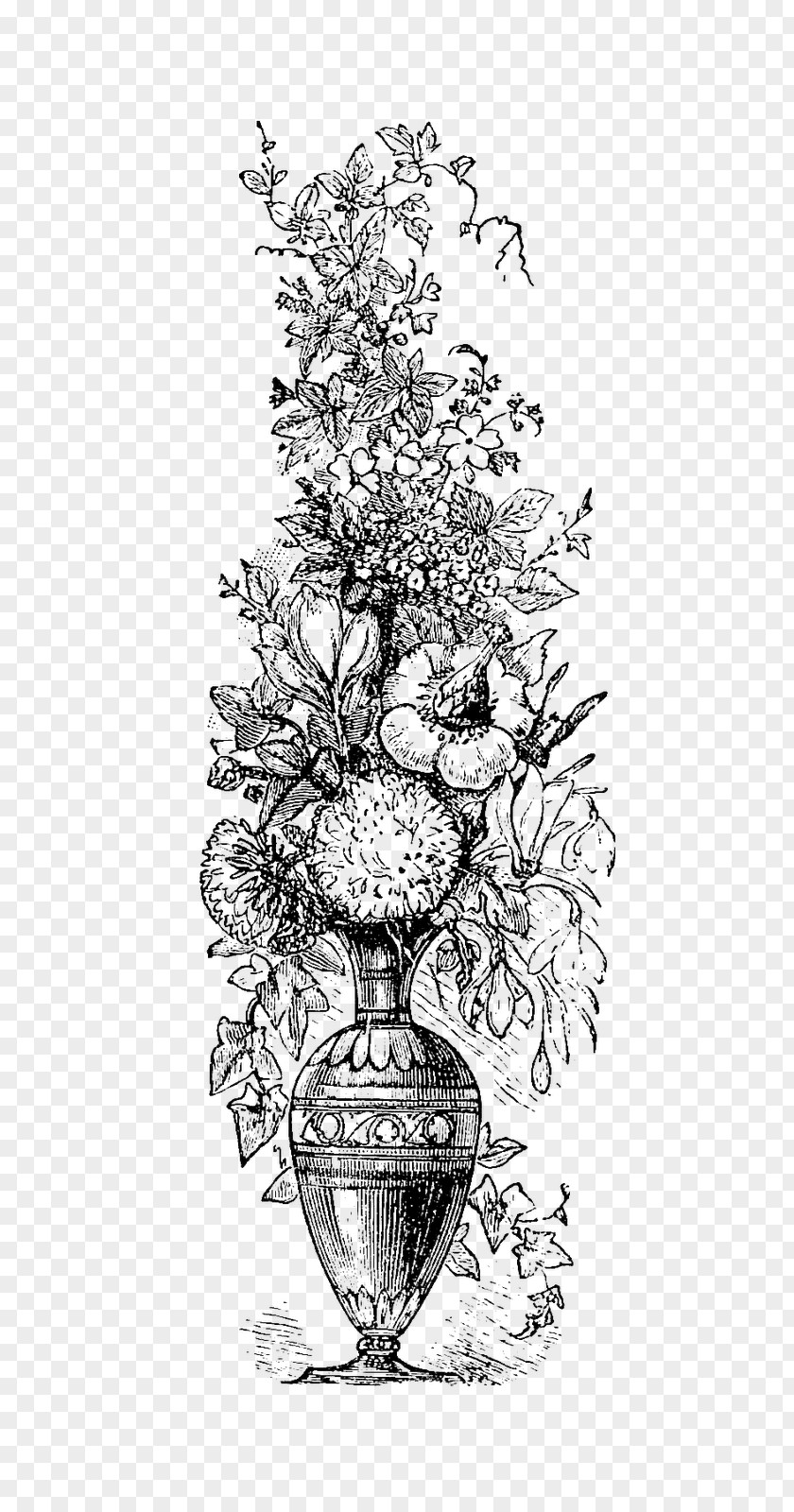 Decoupage Vase Arrangements Sketch Illustration Digital Stamp Visual Arts Design PNG
