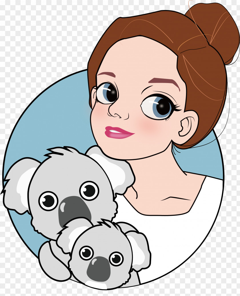 Little Girls And Koala Cartoon Vector Puppy Illustration PNG