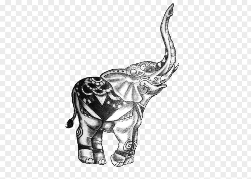Elephant Tattoo PNG Tattoo, white and black elephant art clipart PNG