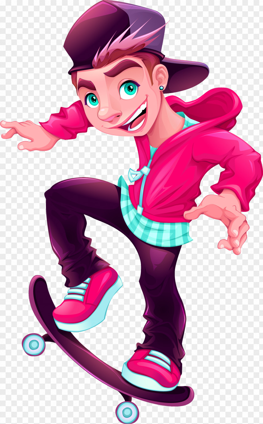 Vector Hand-painted Skateboard Boy Skateboarding Ice Skating Cartoon PNG