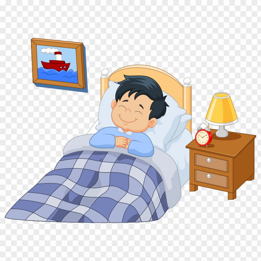 A Girl Asleep Cartoon Illustration PNG Illustration, Sleeping boy with a smile, sleeping on bed smiling artwork clipart PNG