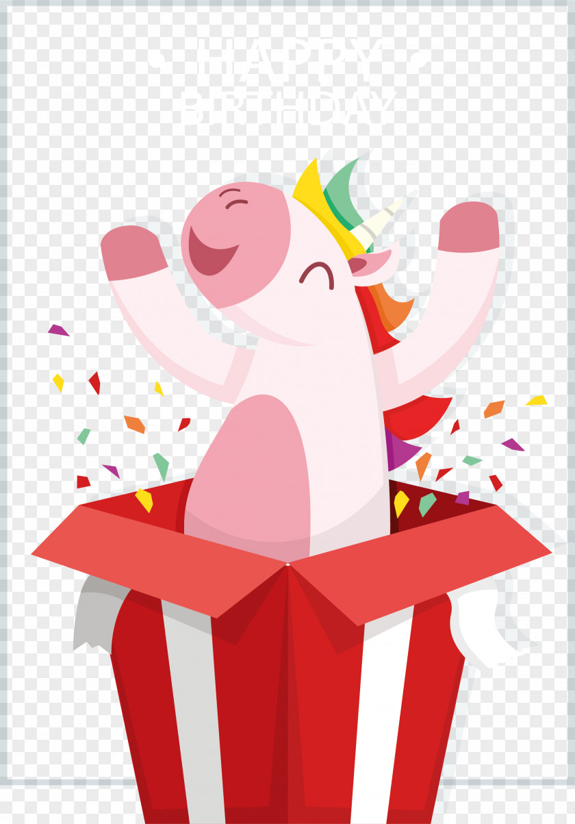 Unicorn In The Gift Box T-shirt Birthday Greeting Card PNG