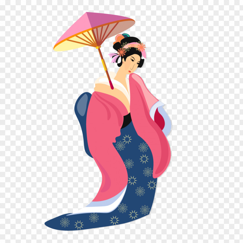 Vector Japanese Geisha Holding Umbrella Japan PNG