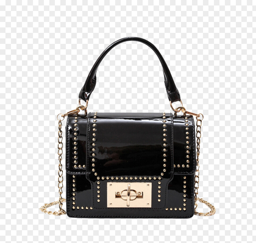 Black Chain Handbag Patent Leather Messenger Bags PNG