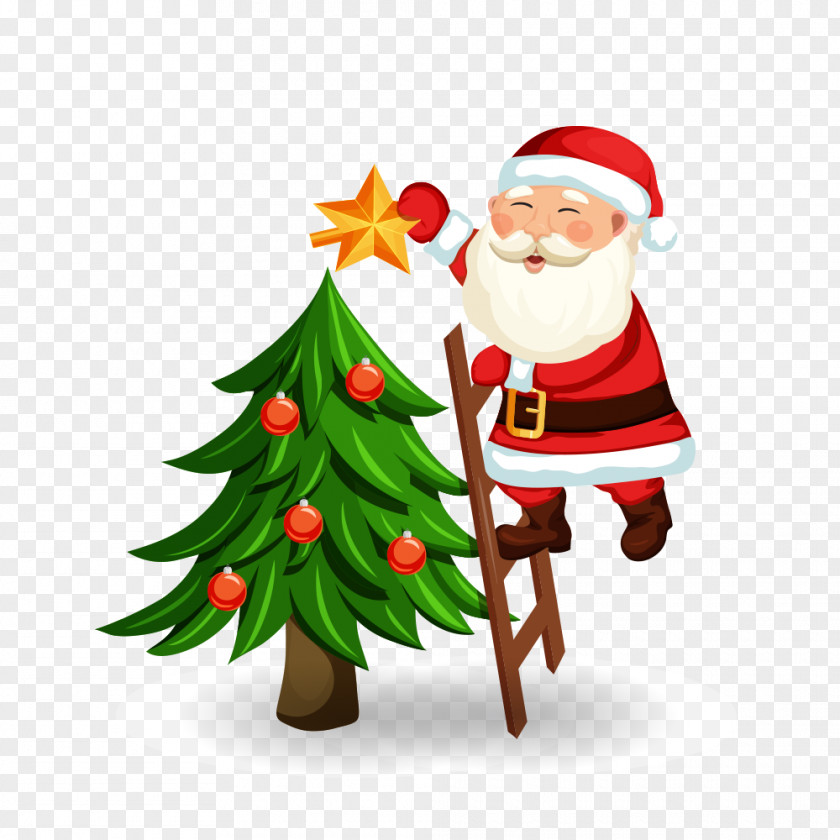 Santa Claus Decorating A Christmas Tree PNG