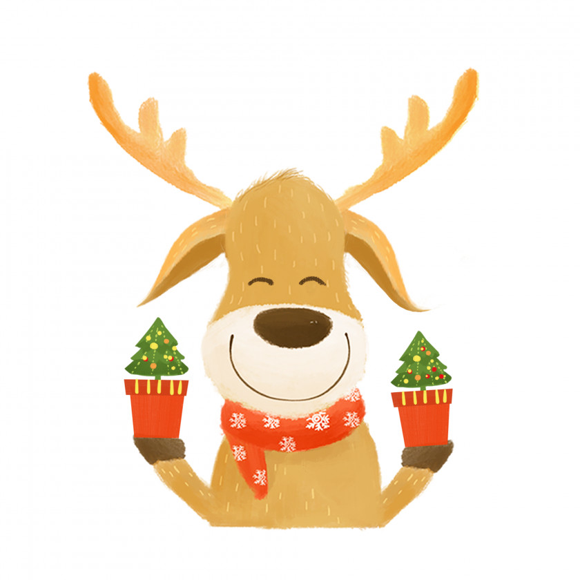 A Fawn With Christmas Tree Reindeer PNG