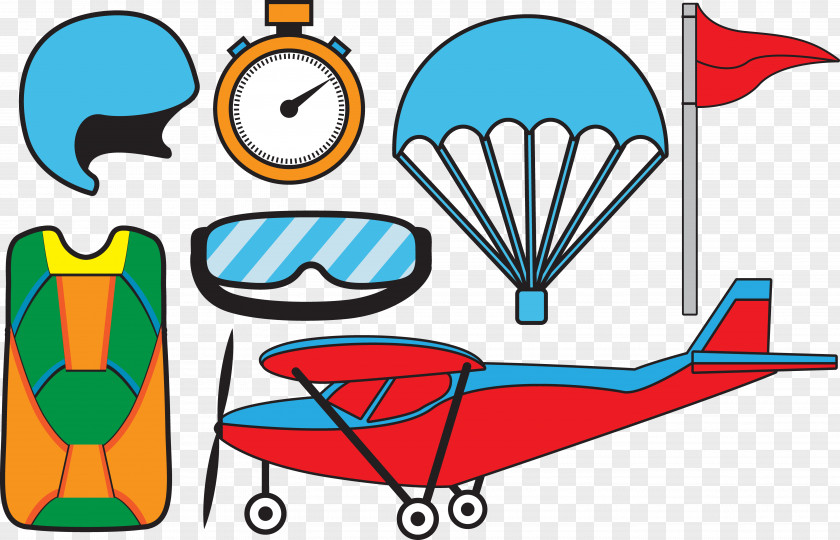 Airplane Glasses, Safety Helmet, Red Flag Supplies Helmet Parachuting Clip Art PNG