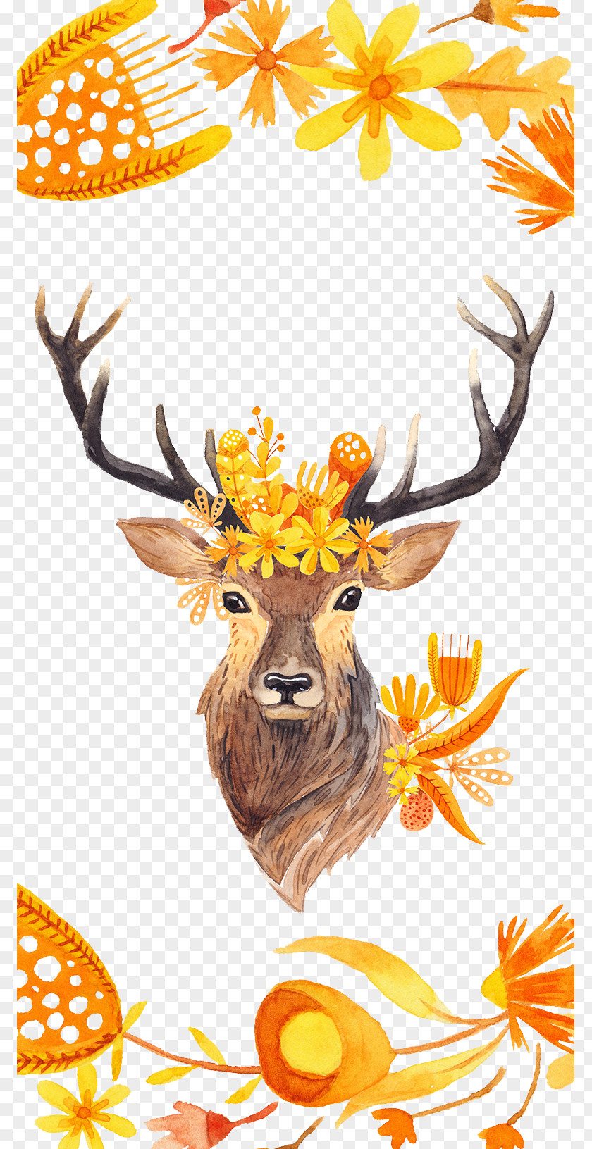 Autumn Hand-painted Watercolor Deer PNG hand-painted watercolor deer clipart PNG