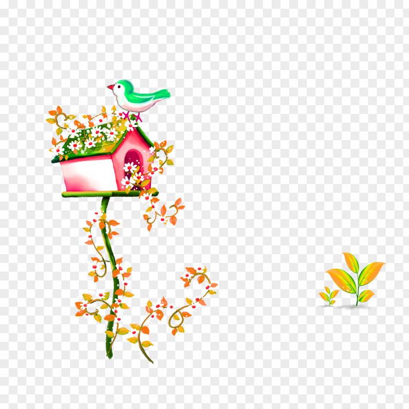 Cartoon Flower Hand Painted Bird Nest Decoration Pattern Love Box PNG
