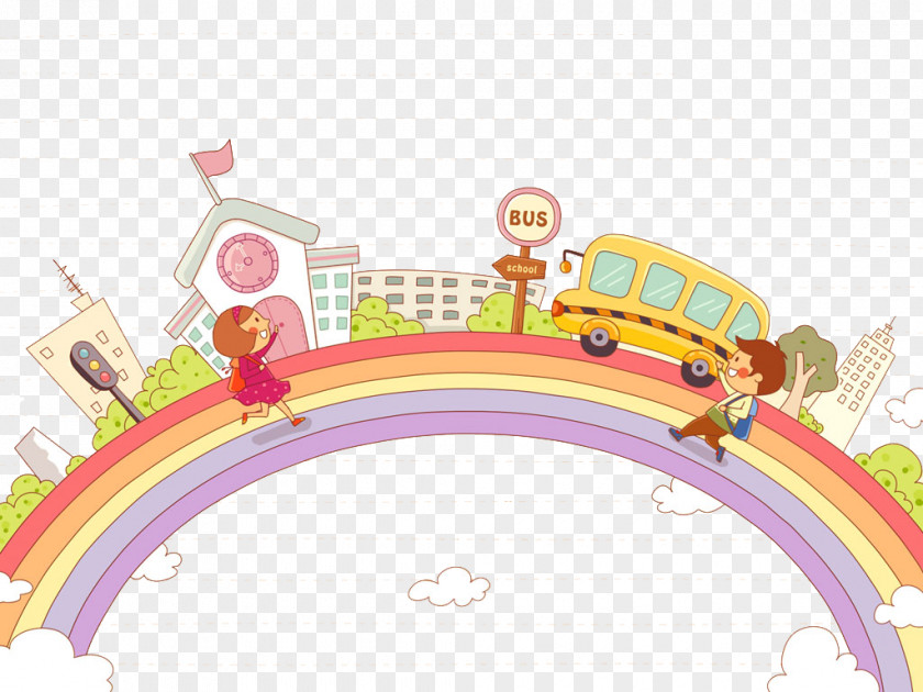 Rainbow Bridge Cartoon First Day Of School Child Wallpaper PNG