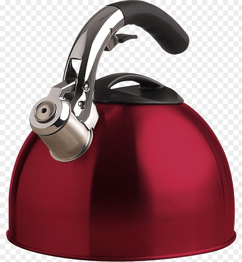 Red Kettle Image Tea Handle Whistle Stainless Steel PNG