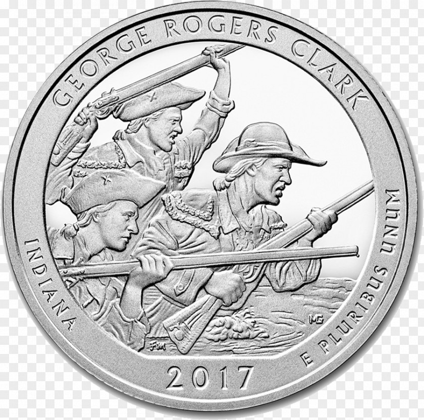 Coin George Rogers Clark National Historical Park Quarter America The Beautiful Silver Bullion Coins United States Mint PNG