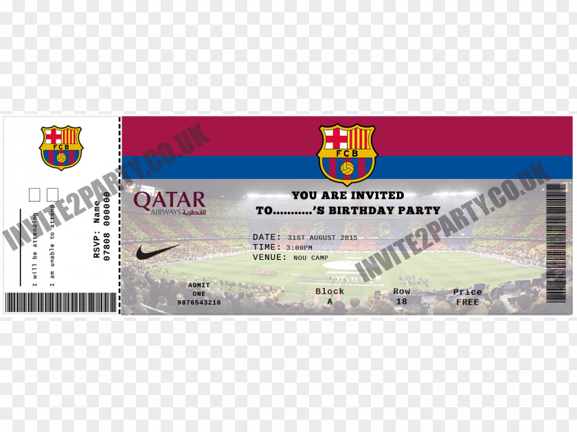 Birthday Invitation Wedding FC Barcelona Museum Children's Party PNG