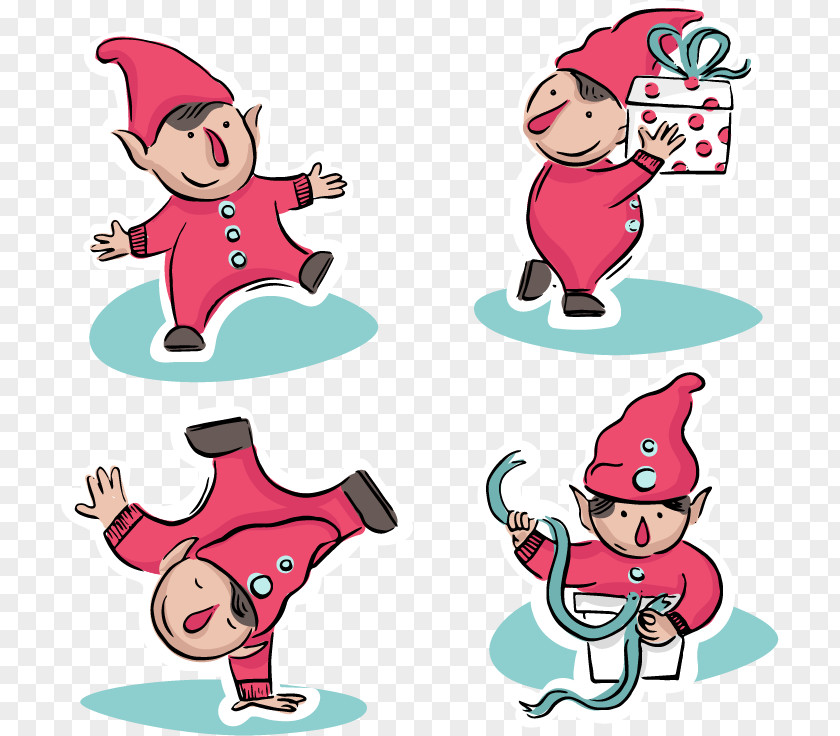 Vector Cute Red Christmas Elf Characters Santa Claus Clip Art PNG