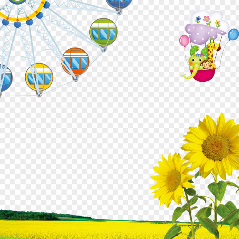 Ferris Wheel And Sunflowers Common Sunflower Download PNG