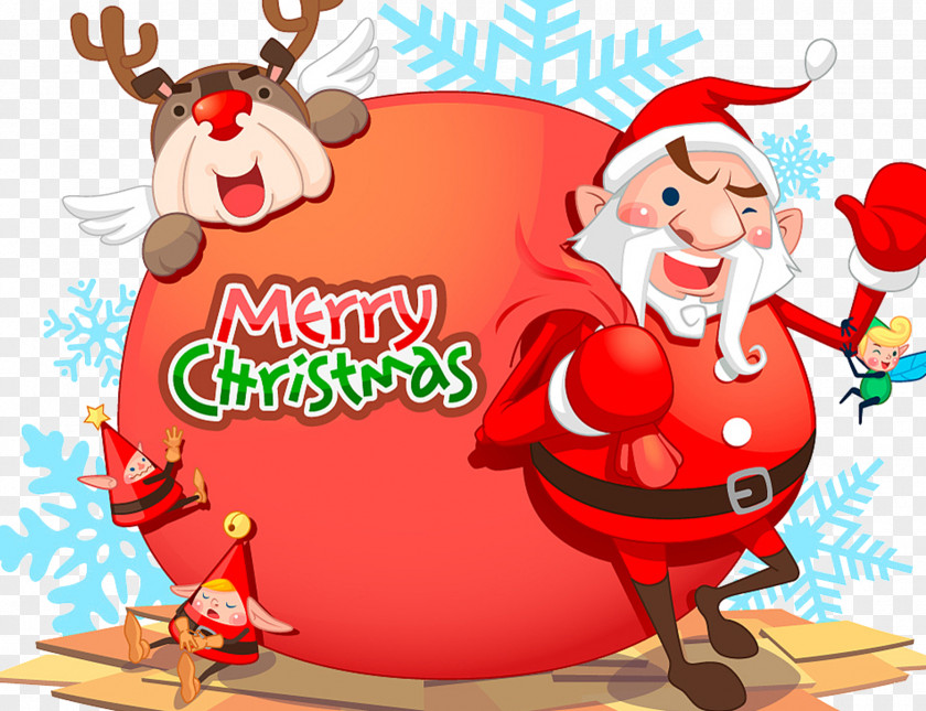 Santa Claus Presents Rudolph Reindeer Christmas Ornament Illustration PNG