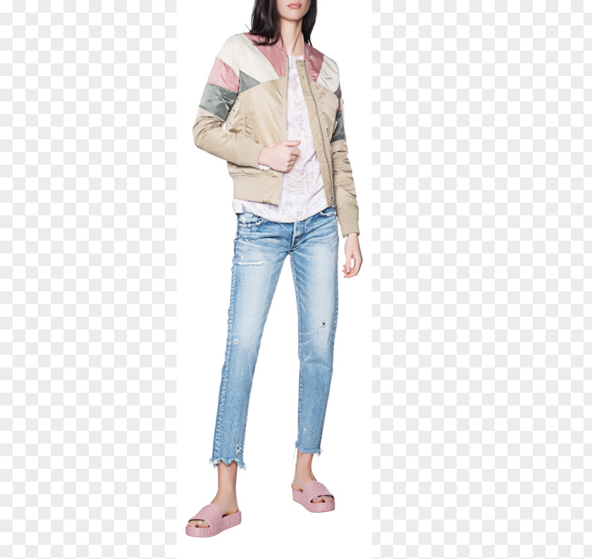 Fashion Female Model Jeans Leather Jacket Denim Schott NYC PNG