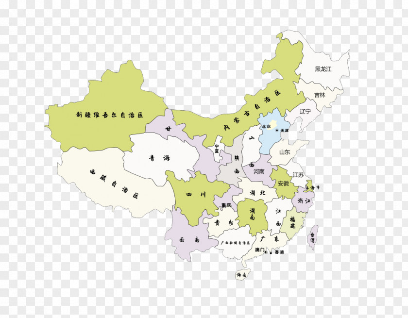 Different Regions Of China Provinces Color Map PNG