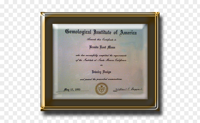 Gemological Institute Of America Diploma Picture Frames Douglas Foshee PNG