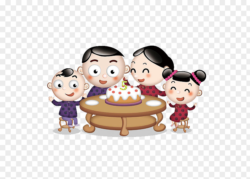 The Family That Ate Cake Birthday Cartoon Illustration PNG