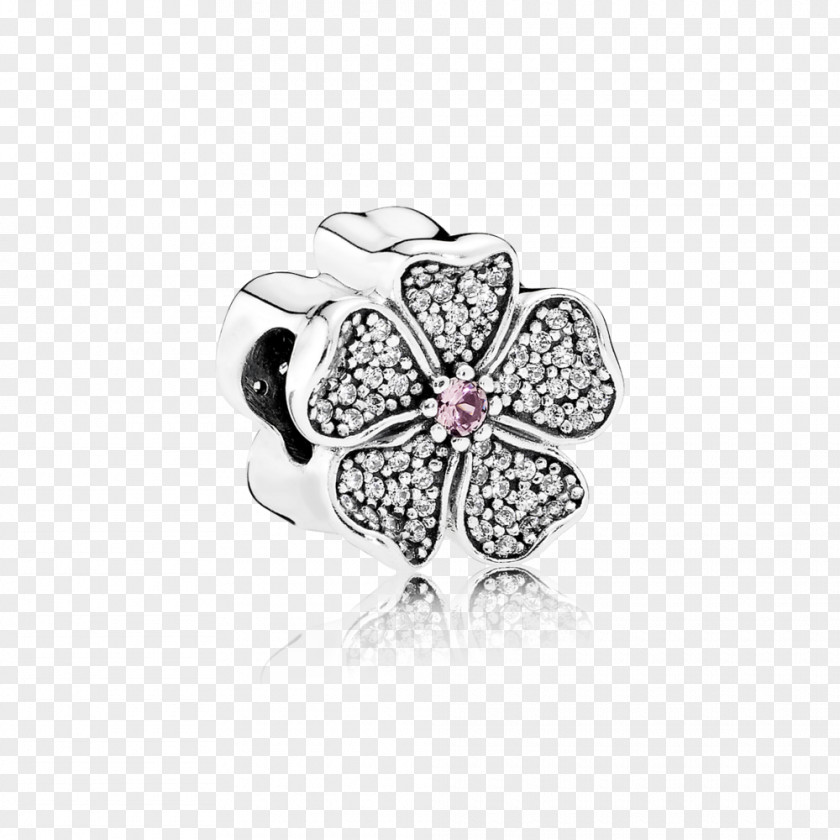 Blush Floral Pandora Charm Bracelet Cubic Zirconia Earring Silver PNG