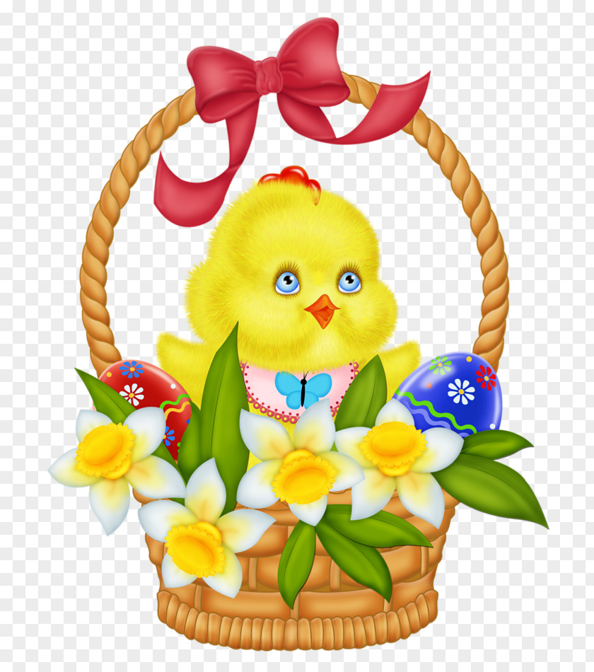 Easter Basket With Eggs Chicken And Daffodils Picture Bunny Clip Art PNG