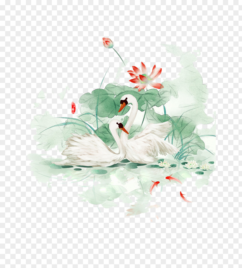 Hand-painted Swan Poster Watercolor Painting PNG