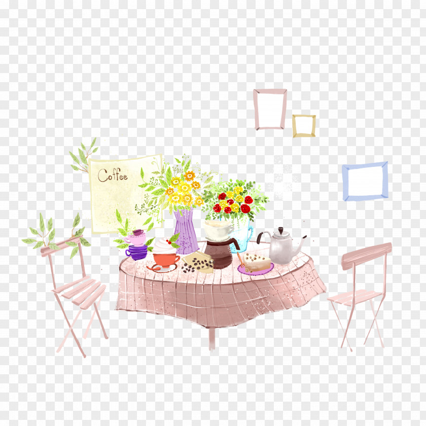 Pink Tea Table Poster Drawing Illustration PNG
