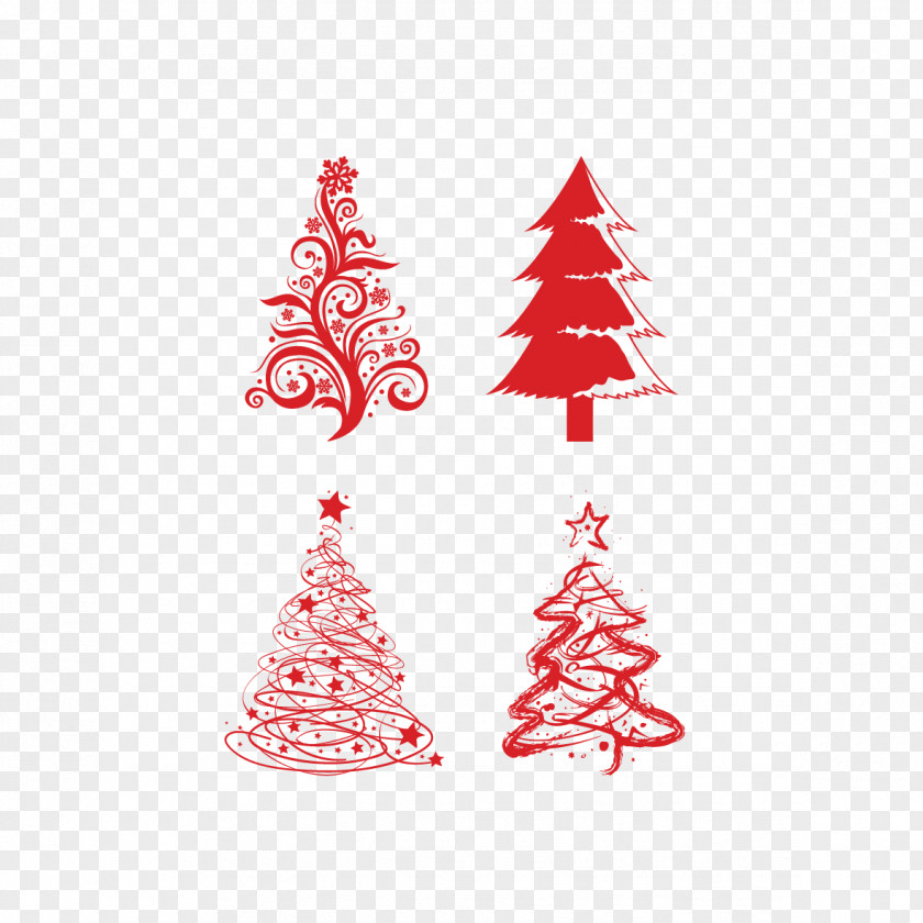 Red Christmas Tree Painted Image PNG