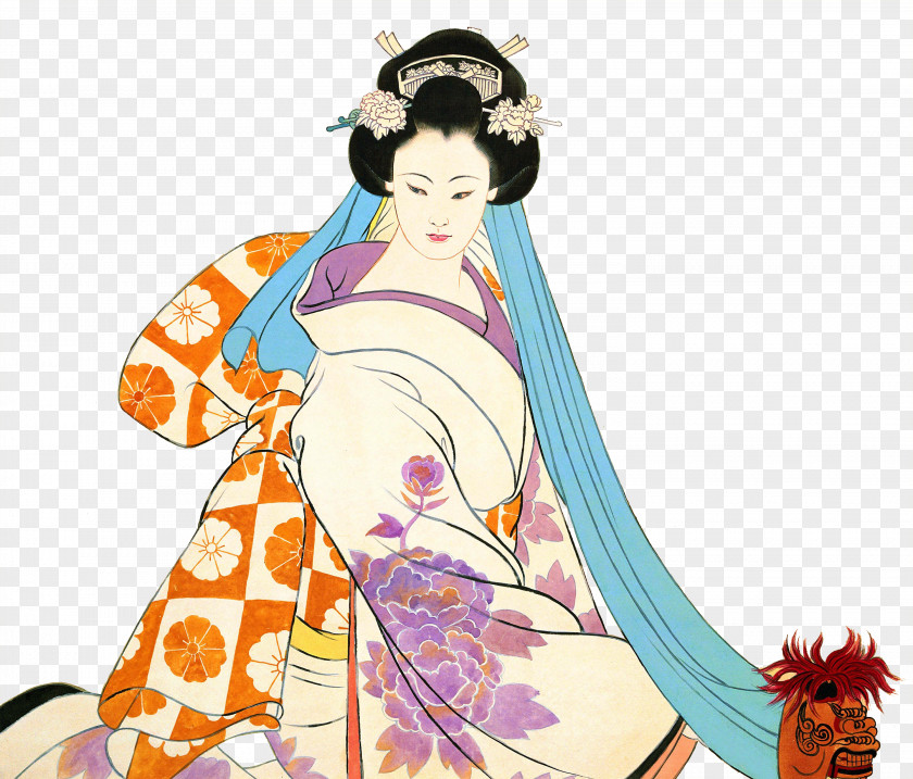 Japanese Kimono Woman Japan U4ed5u5973u753b Painting Ukiyo-e PNG