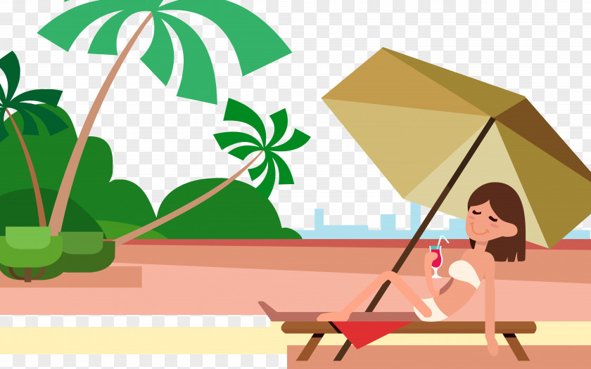 Beach Sunbathing Vector Auringonotto Illustration PNG