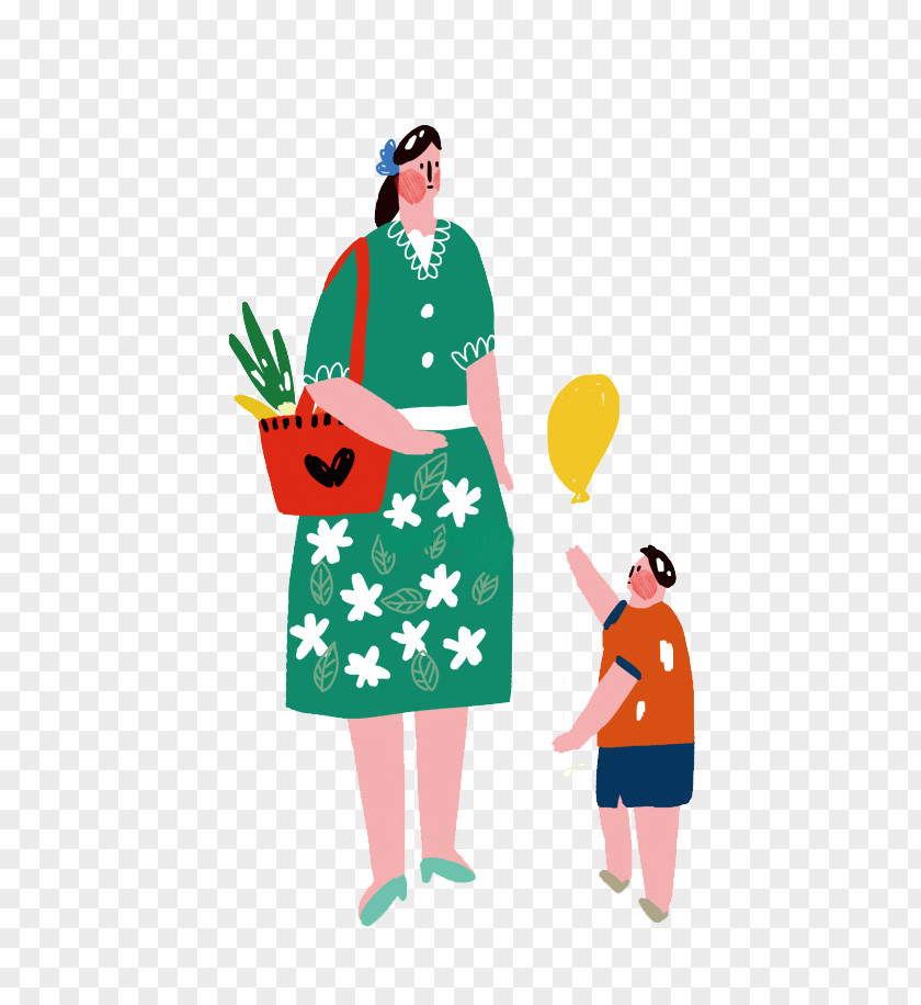 Women And Children Grocery Store Illustration PNG