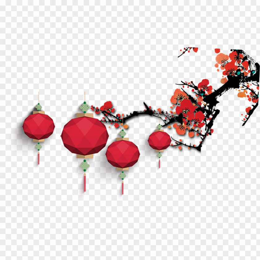Plum Lantern Decorative Material Blossom Lunar New Year PNG