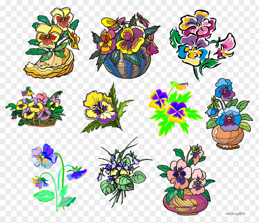 Hand-paint Pansy Plant Flower Clip Art PNG